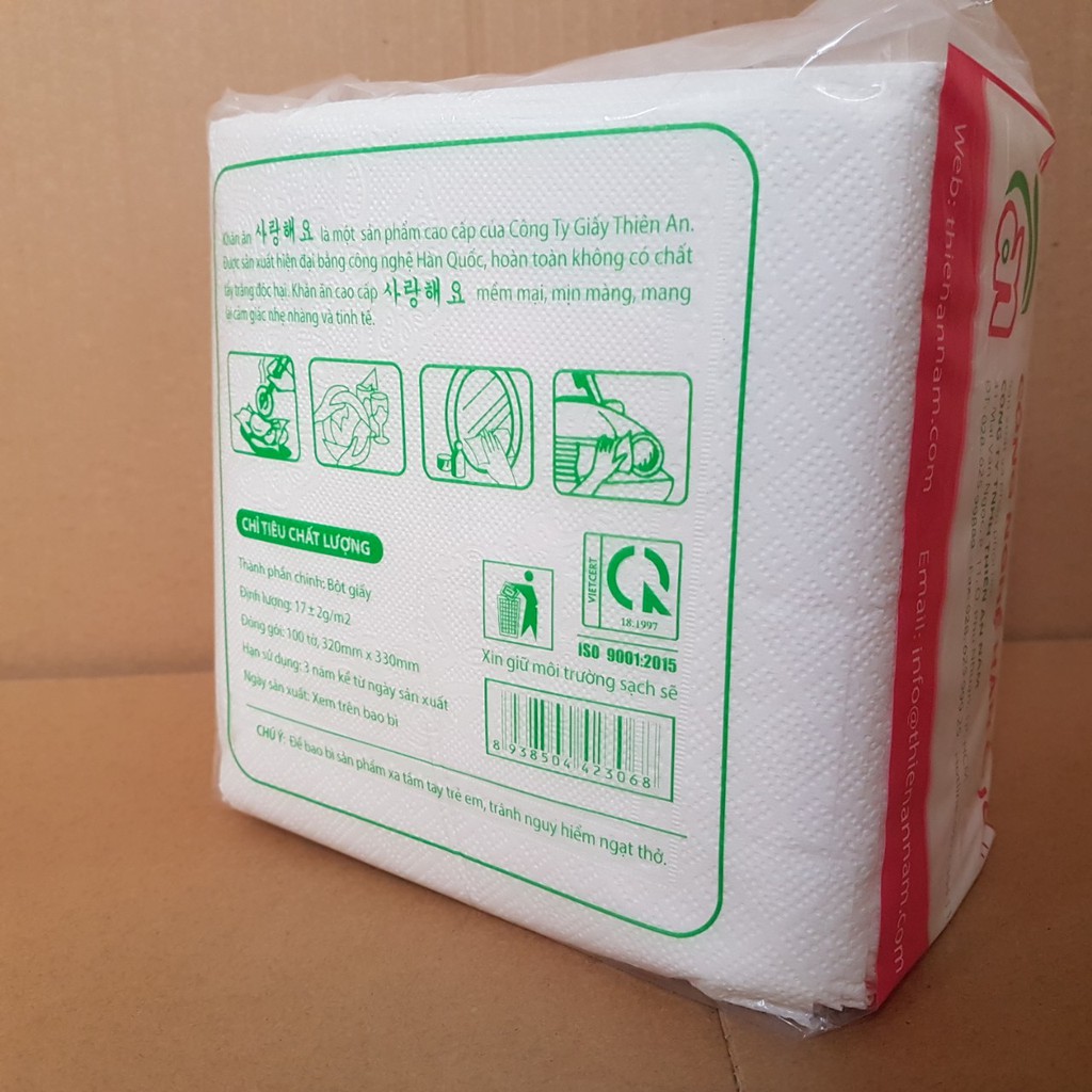Thùng (64 gói) khăn giấy vuông Hàn Quốc 100 tờ/gói - 320x330mm - giao nhanh hỏa tốc