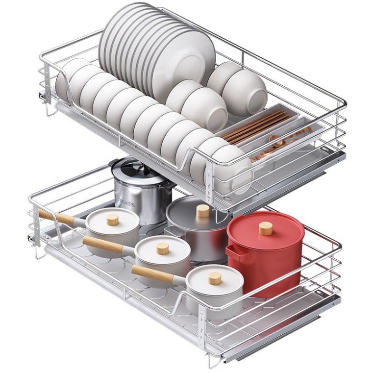 KỆ XOONG NỒI GIÁ ÚP BÁT ĐĨA INOX 304 NAN TRÒN RAY ÂM GIẢM CHẤN CAO CẤP LẮP TỦ BẾP CHÍNH HÃNG