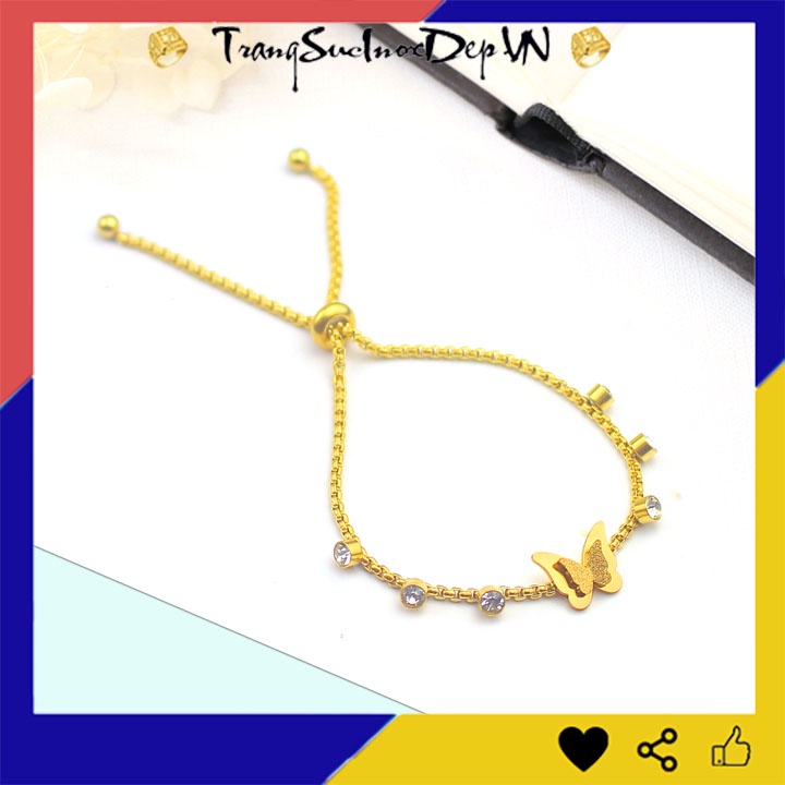 Lắc tay nữ titan cao cấp màu vàng kiểu rút hồ điệp màu vàng sang trọng, quý phái