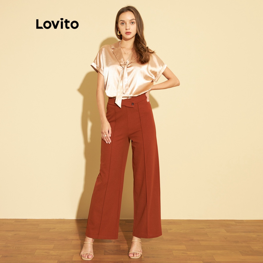 Áo Lovito màu trơn cổ áo satin kết cấu phong cách thanh lịch L25ED074 (màu nâu)