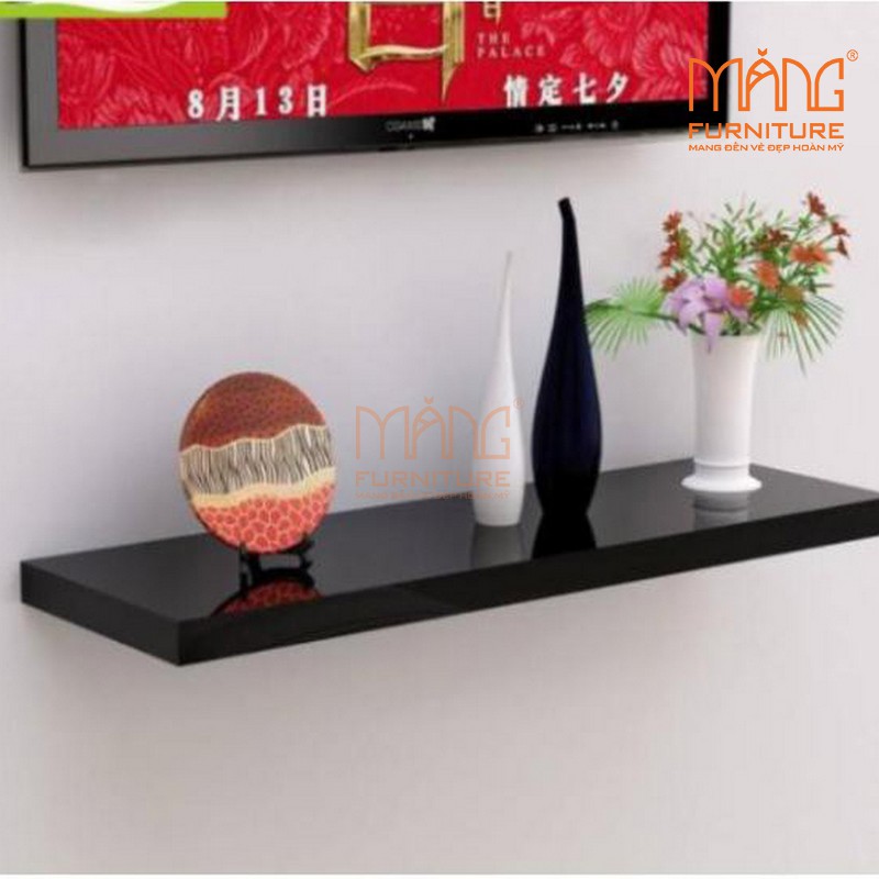 Kệ Gỗ Treo Tường 3 Thanh Ngang Dài 40cm x Sâu 20cm Màu Đen KTT02