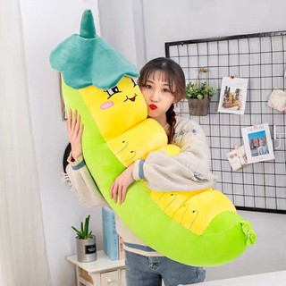 Gấu bông sâu khoai xanh, gối ôm hình chú sâu đậu dễ thương size 90cm, thú nhồi bông vải nhung mịn 4 chiều