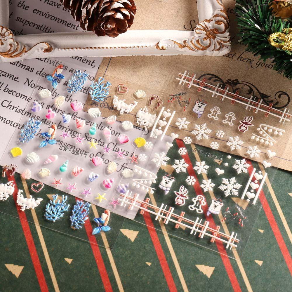 Miếng Dán Trang Trí Móng Tay Họa Tiết Giáng Sinh / Vỏ Sò / Bông Tuyết Xinh Xắn DIY