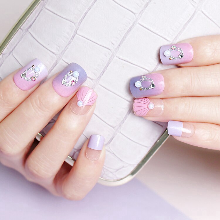 [Hàng mới về] Bộ 24 móng giả thiết kế tập vẽ chân vuông kèm keo