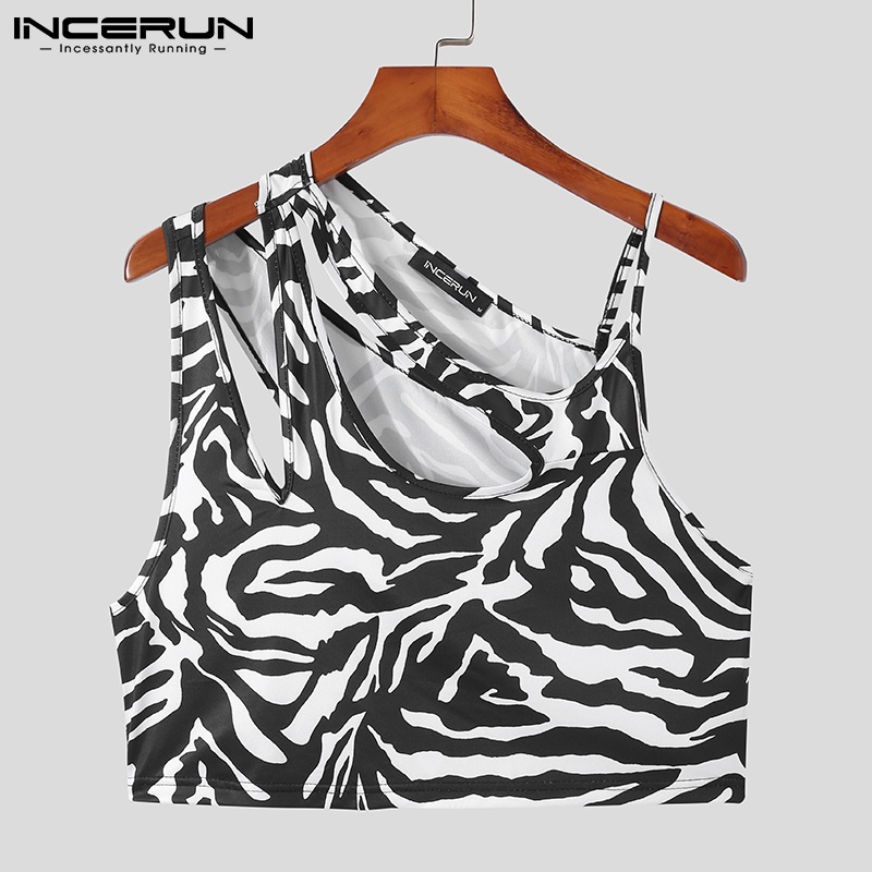 Áo thun ba lỗ INCERUN họa tiết ngựa vằn thời trang cho nam