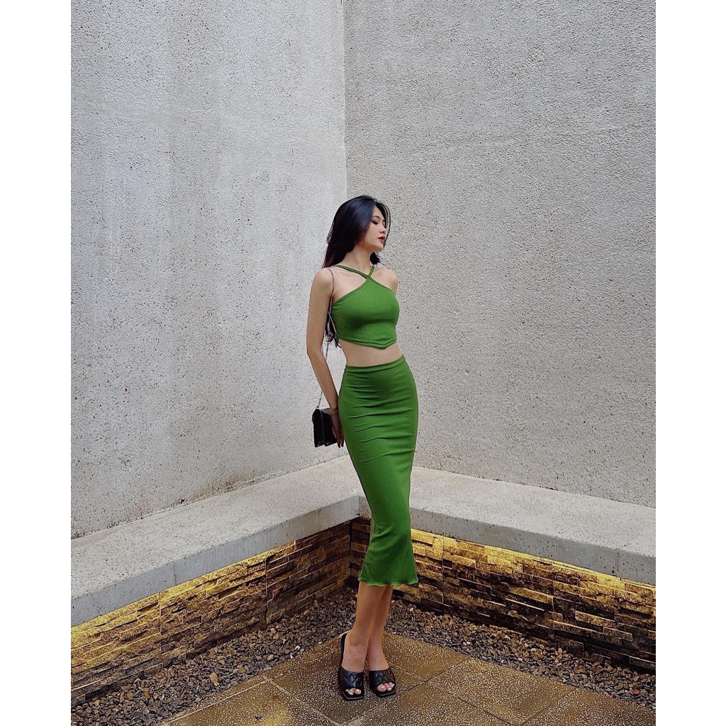 Đầm body nữ HHVINTAGE kiểu yếm cột dây chất thun co giãn Dress A88