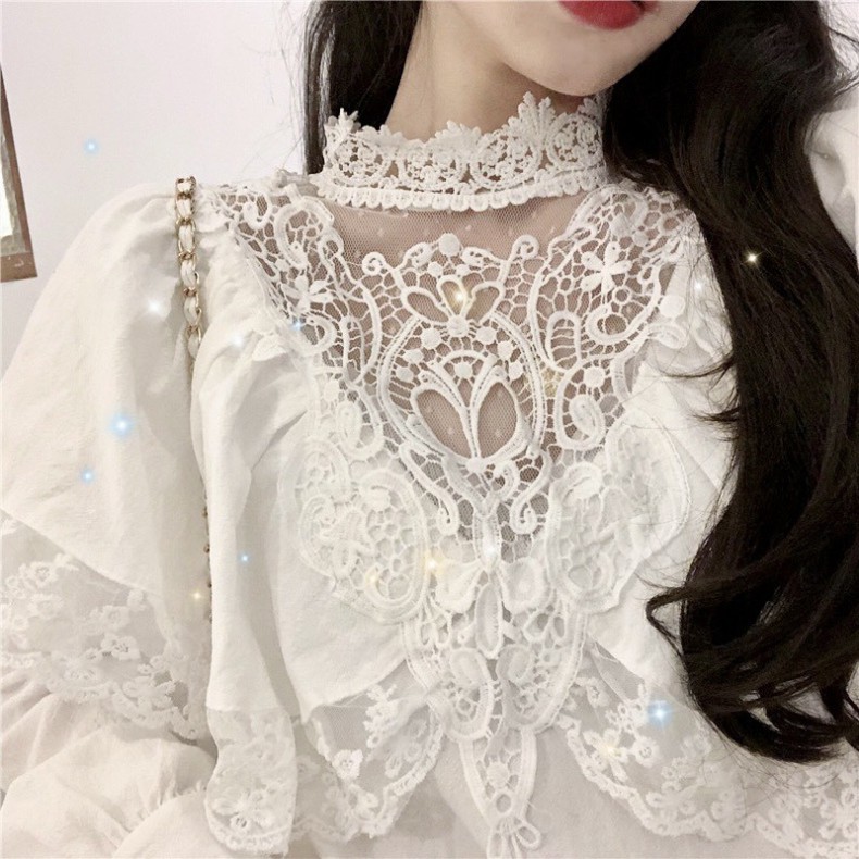 Áo Sơ Mi Trắng Nữ Taobao, Áo Sơ Mi Nữ Ren Tiểu Thư Dài Tay Mặc Đi Học, Đi Làm, Đi Chơi