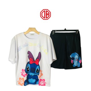Đồ bộ hoạt hình UNISEX-STICH nơ hồng, dành cho nam nữ Freesize_DB GU STORE