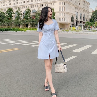 Đầm SOPHIA - Đầm trơn nút bọc
