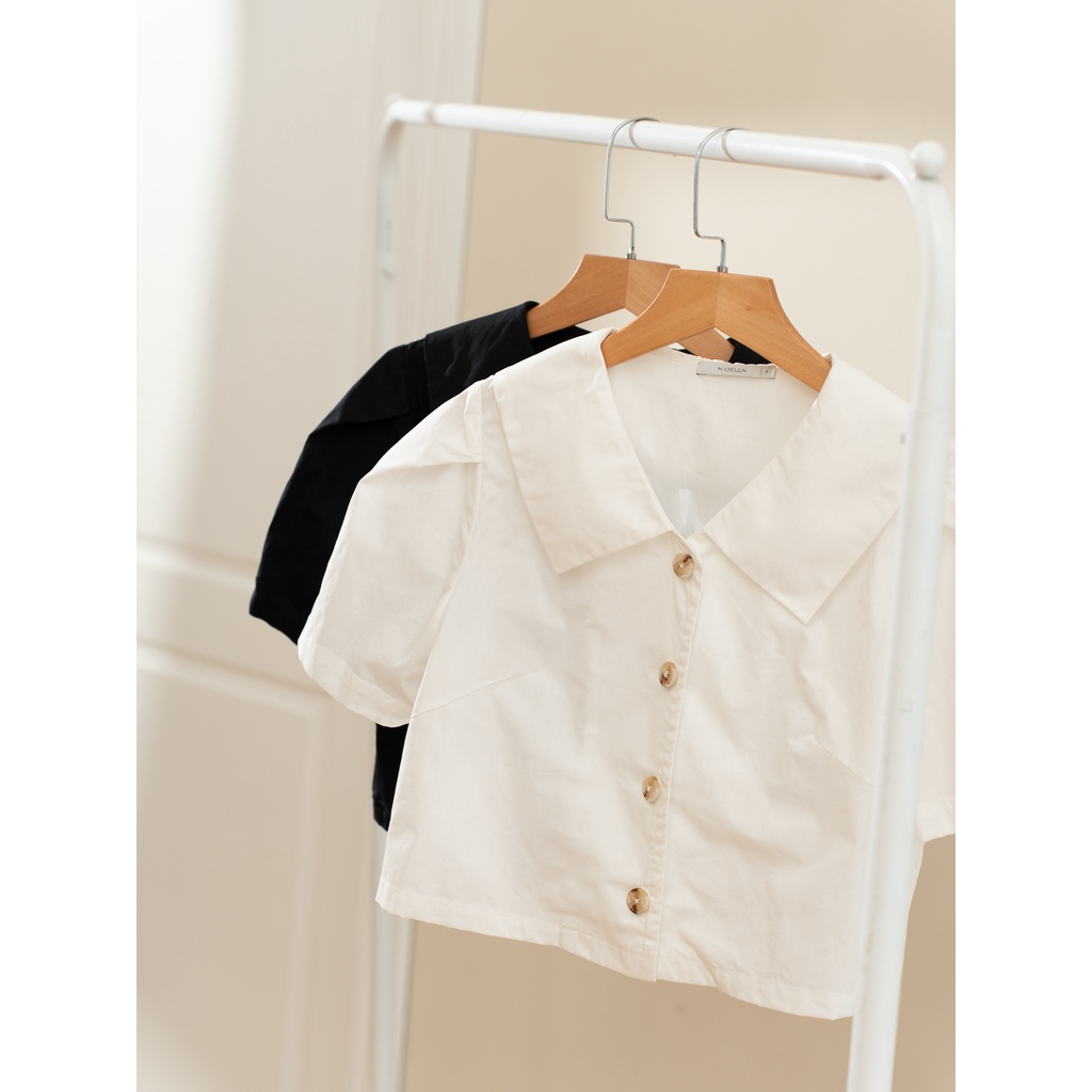 Áo sơ mi croptop cổ sen nhọn MADELEN