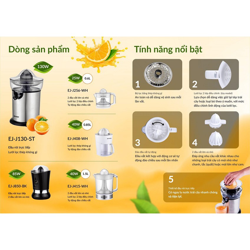 Máy Vắt Cam Sharp EJ-J130-ST - Hàng chính hãng