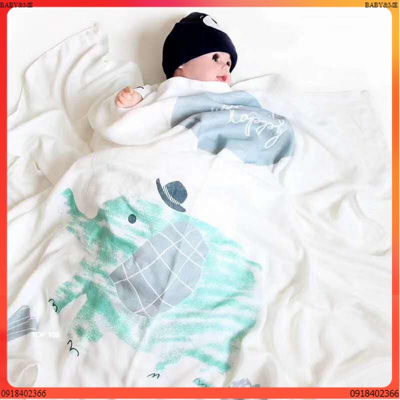 Khăn sợi tre mềm, chăn lụa cotton aden sợi tre cao cấp 4 lớp in hình cho bé KT 110x120