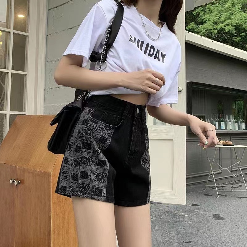 Quần Short Jeans Lưng Cao Ống Rộng Thời Trang Hàn Quốc Cho Nữ
