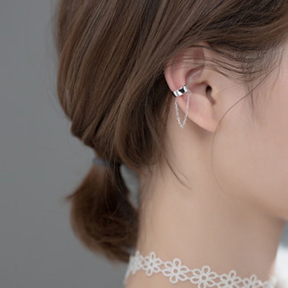 Khuyên Kẹp Vành Tai Bằng Hợp Kim Phối Dây Xích Thời Trang Hàn Quốc Cho Nữ