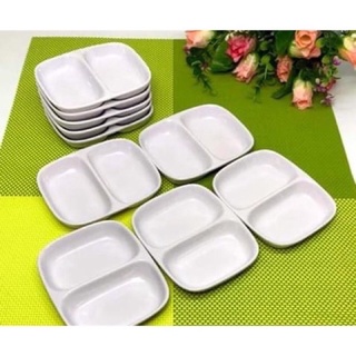 Đĩa Chén chấm nhựa phíp 2 ngăn trắng và hoa siêu tiện lợi, CORBIN_STORE