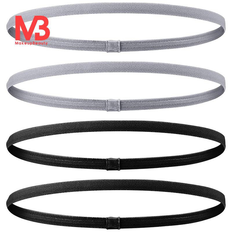 Set 4 Băng Đô Thể Thao Dày Co Giãn Chống Trượt Màu Xám / Đen Cho Nam Nữ
