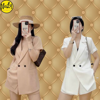 Set vest nữ tay cộc quần đùi phối chun ống rộng phong cách Hàn Quốc_NULY