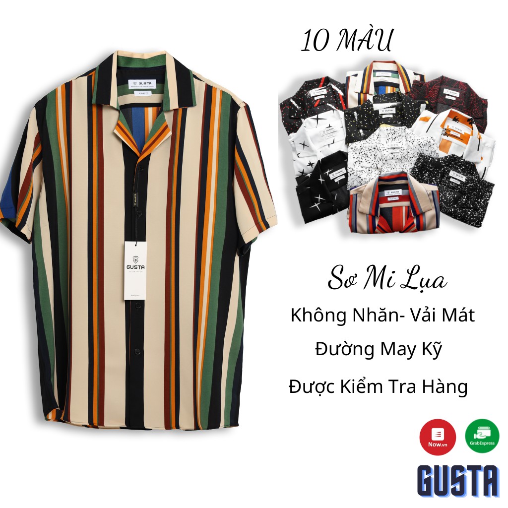 Áo Sơ Mi Nam Ngắn Tay Họa Tiết Cổ Vest Không Nhăn Chất Lụa Siêu Mát ,Áo Somi Nam Hàng Cao Cấp - SMGS01 - GUSTA