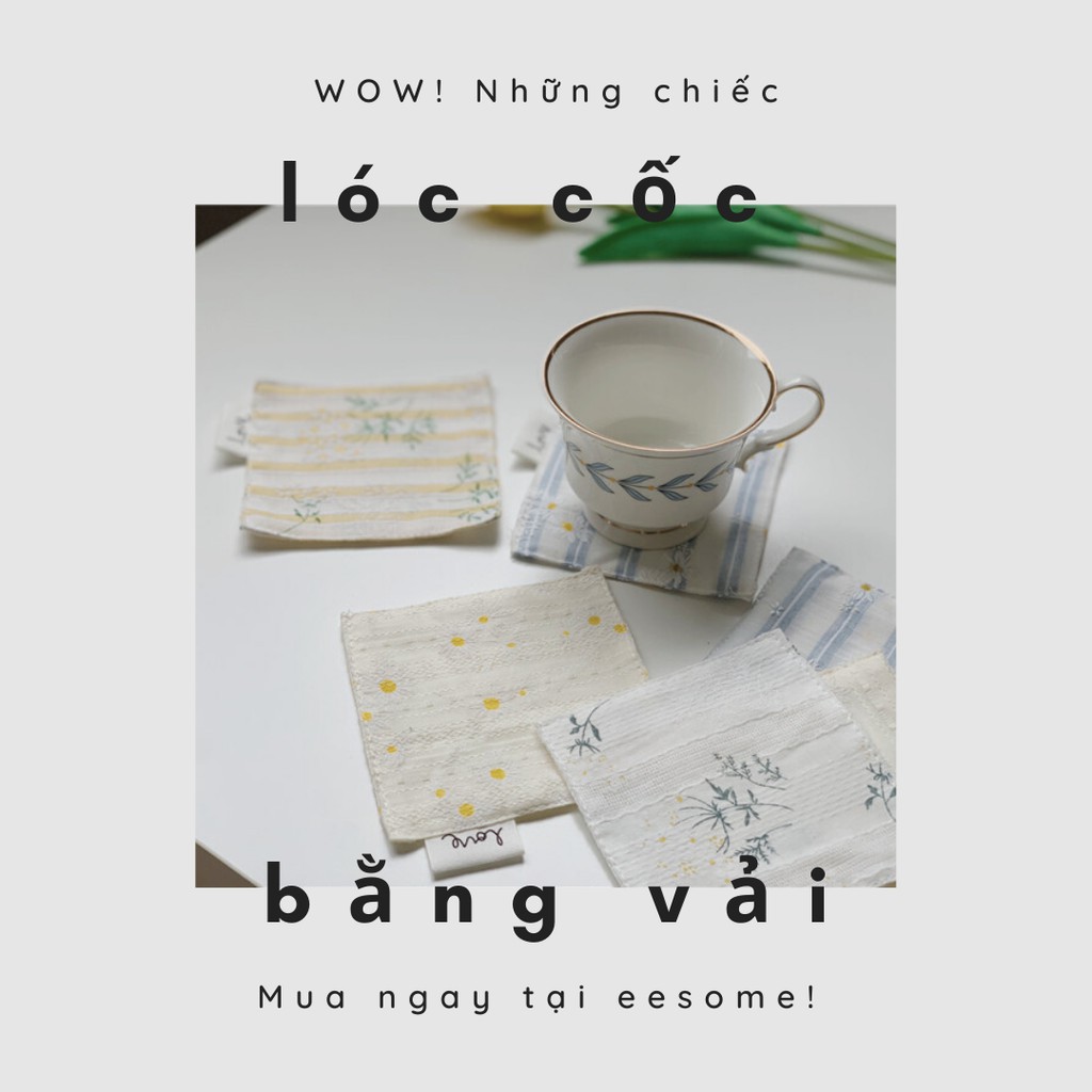 Lót cốc vải in thêu hoa nhí handmade phong cách vintage Hàn quốc độc đáo dễ dàng vệ sinh