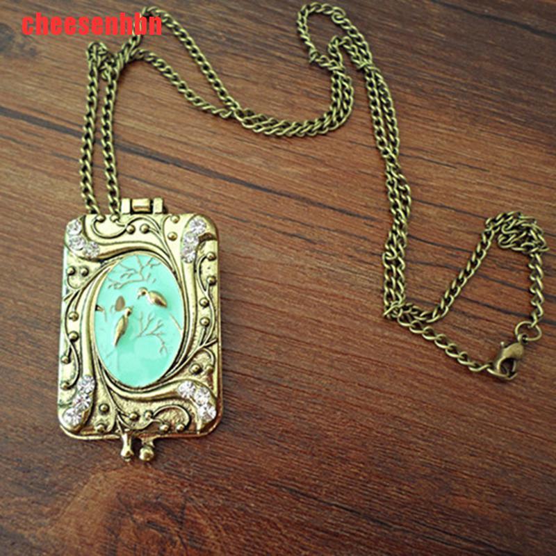 [cheesenhbn]Vintage Retro Copper Flower Rhinestone Bird Locket Pendant Necklace Long Chain