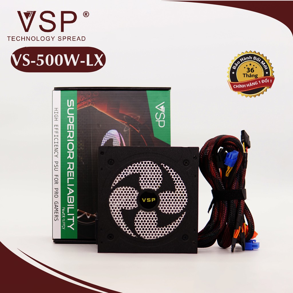 [Chính Hãng] Nguồn Công Suất Thực VSP ATX 500W Led RGB Full Box - Bảo Hành 36 tháng