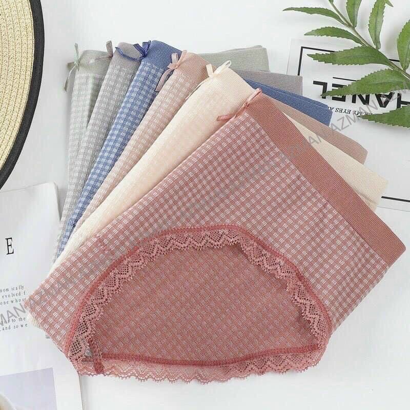 Hộp 5 Chiếc Quần Lót Nữ Cotton Viền Ren Kháng Khuẩn,Quần chip nữ Kẻ ô Cao Cấp Nhiều Màu Dễ Thương QL04