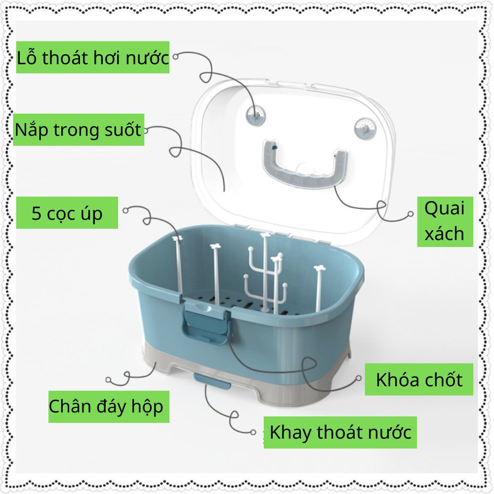 Khay úp bình sữa Jupin mẫu mới có 2 van thoát hơi ẩm - Giá đựng bình có nắp đậy