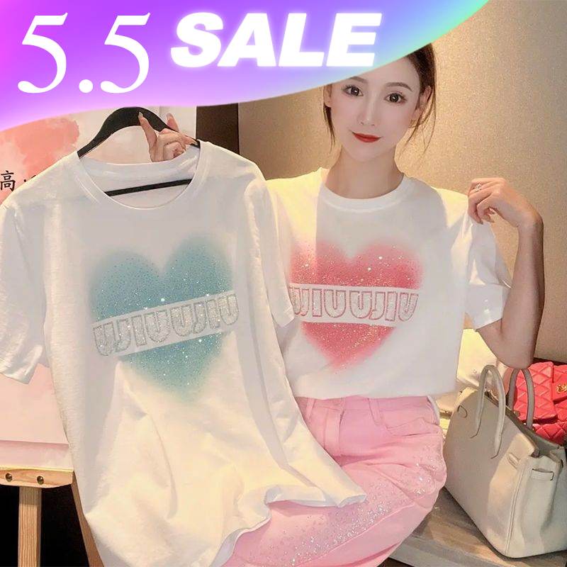 Áo Thun 100% Cotton Tay Ngắn Dáng Suông In Họa Tiết Kim Cương Phong Cách Pháp Thời Trang Cho Nữ 2022