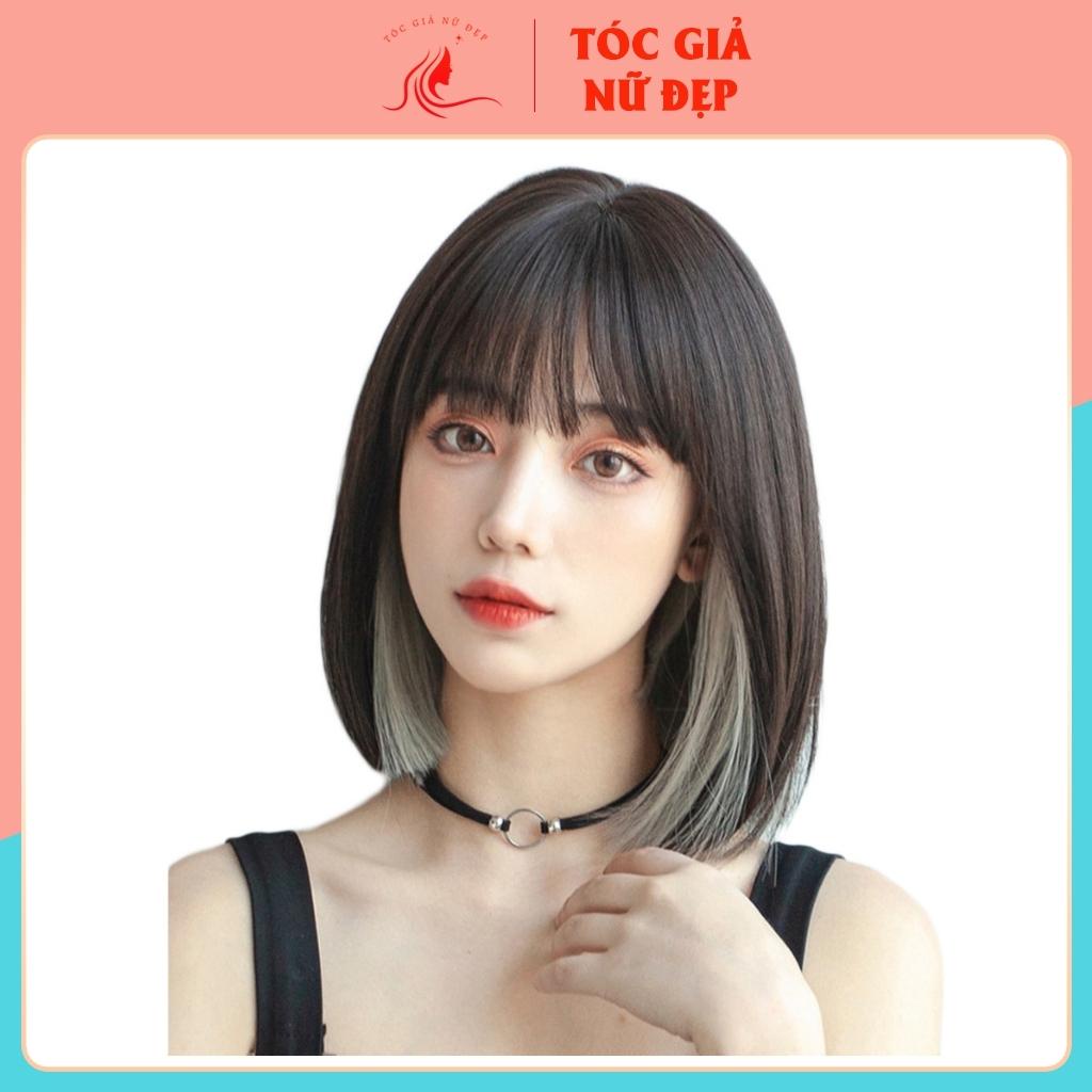 Tóc giả nữ nguyên đầu ngắn phối line xám, tặng kèm lưới trùm wig