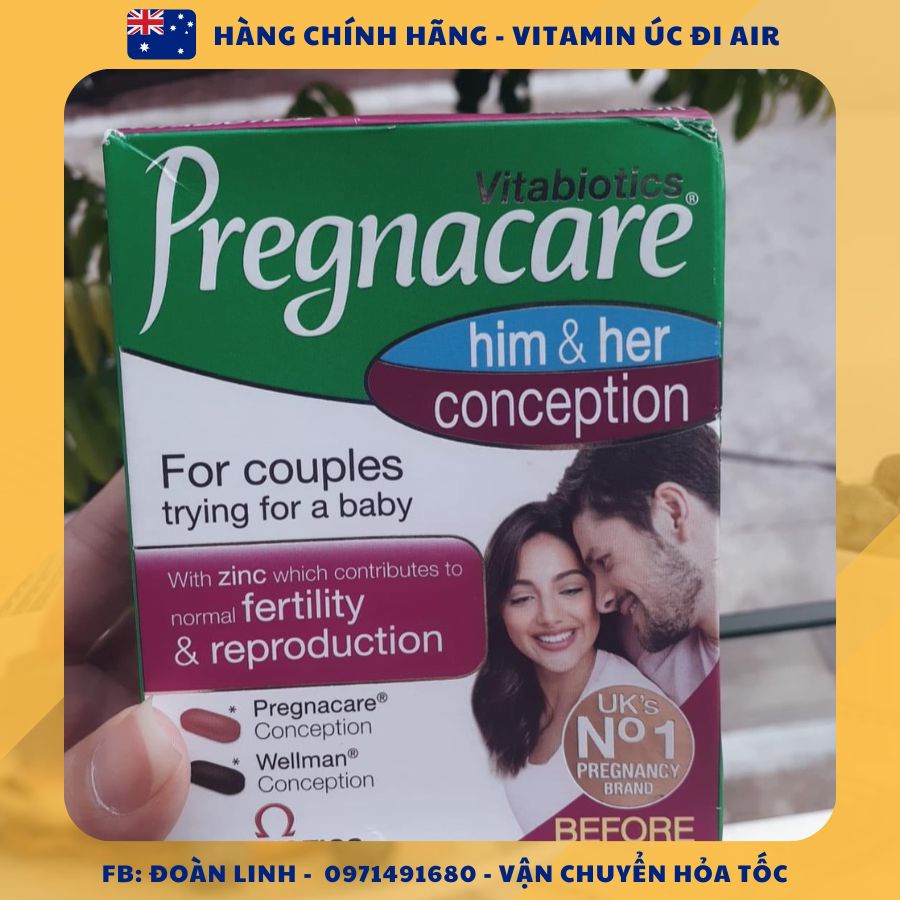 Vitamin Pregnacare Him and Her Conception tăng khả năng thụ thai cho 2 vợ chồng, Hàng chuẩn uk đi air,