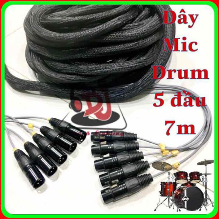 dây Mic trống dây micro 5 đầu Jack canon đực cái dài 7m rắc trống Mic drum trống jazz