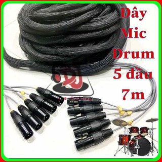 Dây Mic trống dây micro 5 đầu Jack canon đực cái dài 7m rắc trống Mic drum trống jazz