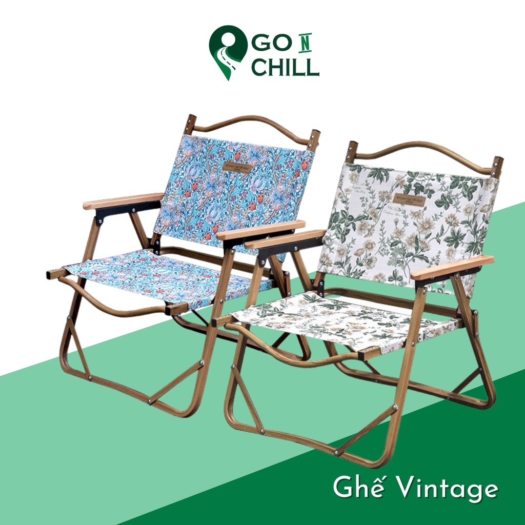 Ghế xếp kermit vintage dã ngoại vân gỗ, ghế hoa Glamping MountainHiker