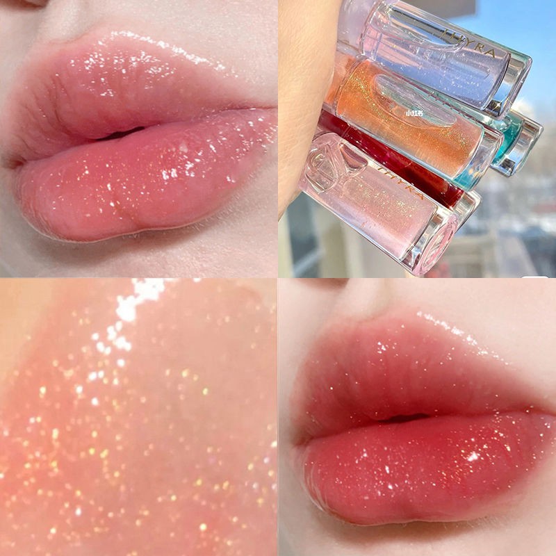 [Three packs] Transparent water gloss lip gloss pearl lip glaze glass lip moisturizing and moisturizing natural jelly color non-stick cup