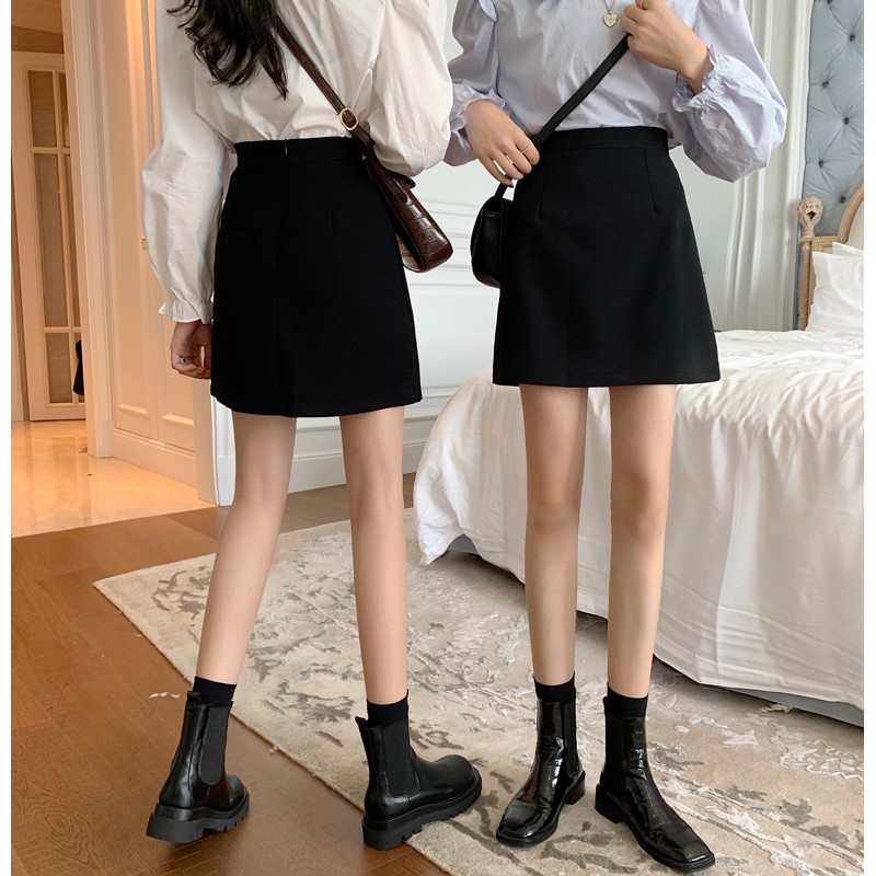 Winter Women's clothing high waist black A Line bag hip short skirt