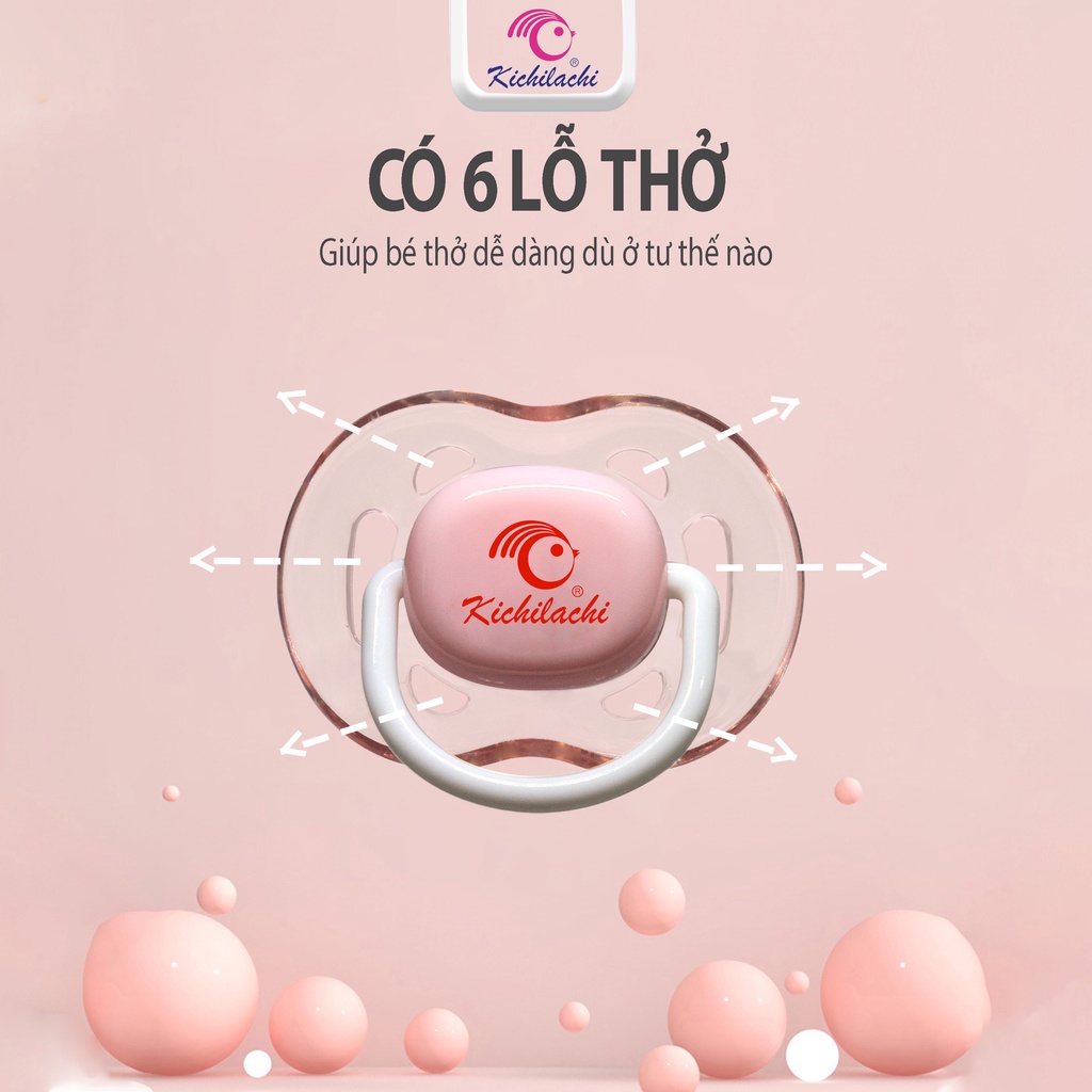 Ti Giả Chống Vâu Kichilachi Núm Vú Silicone Có Nắp Đậy, Thông Khí Tạo Cảm Giác Chân Thực Cho Bé