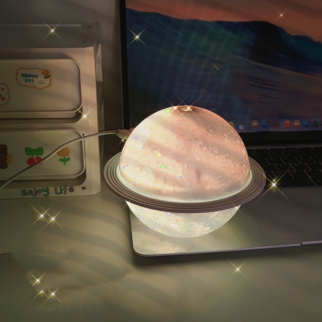 Máy Tạo Độ Ẩm Không Khí Creative Planet Kiêm Đèn Ngủ 7 Màu Chân Đế Gỗ [Kèm Lỗi Thay Thế, Cáp Sạc]