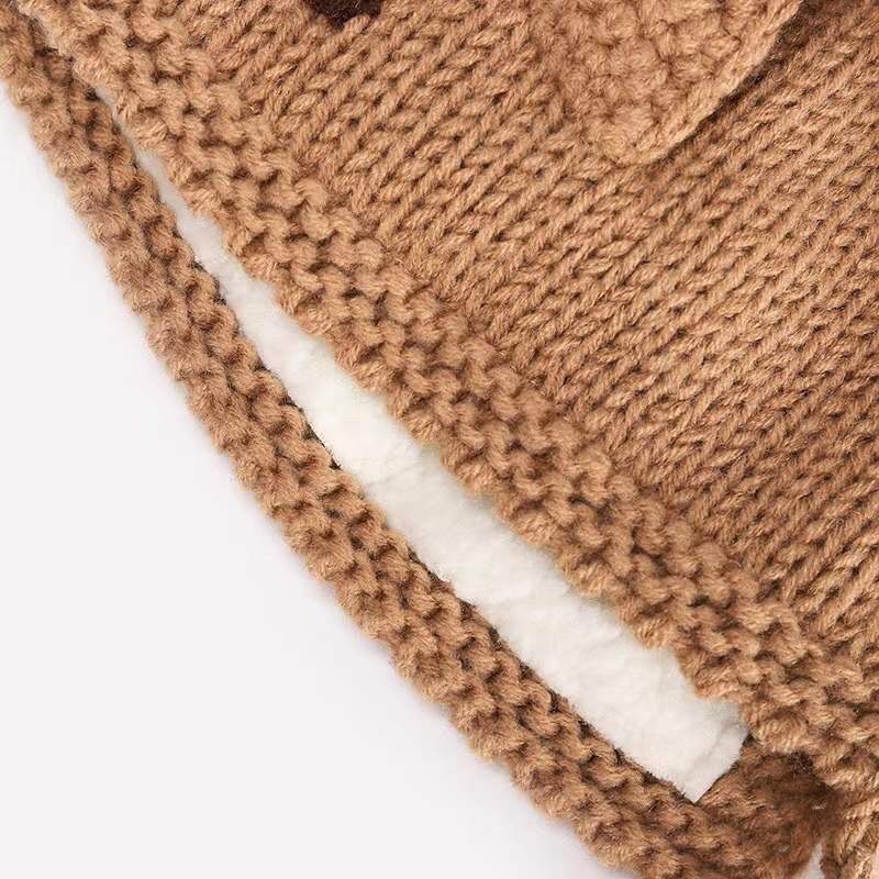 Mũ len lót lông xuất dư có dây buộc cho bé 0-24m