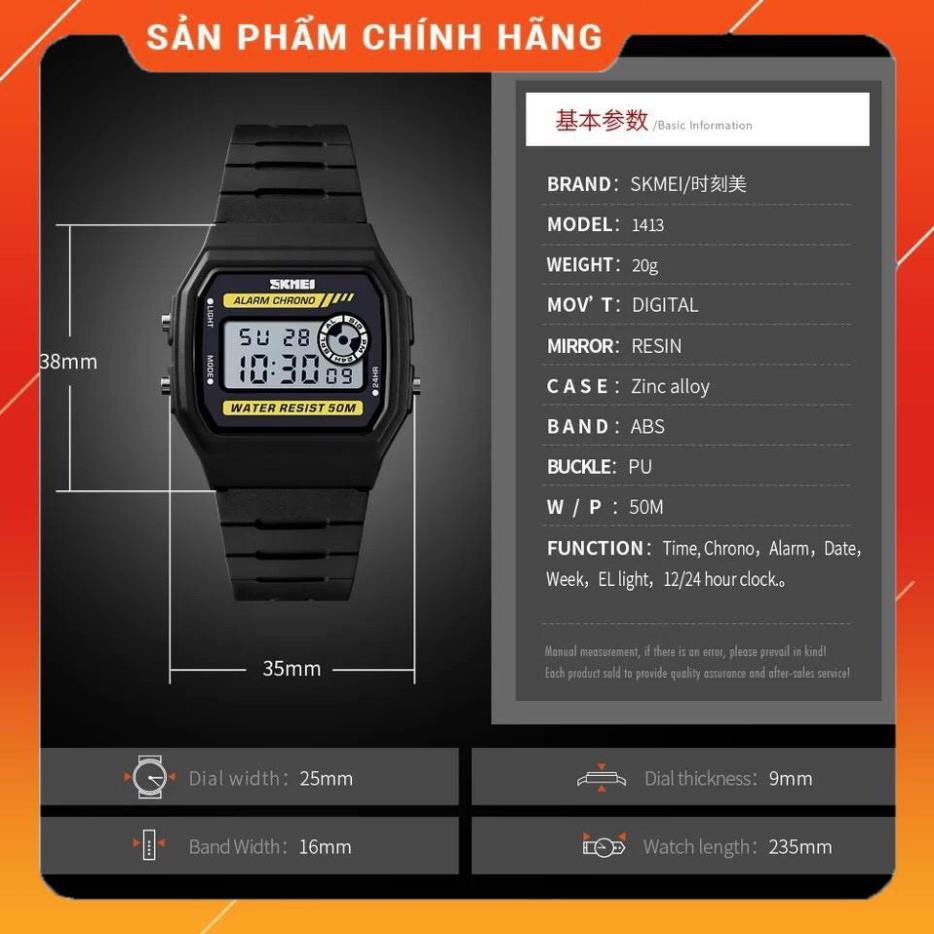 Hàng Cao Cấp -  Đồng Hồ Kỹ Thuật Số SKMEI 1413 Màn Hình LED Chống Nước Cho Nam/Nữ - lỗi 1 đổi 1 | BigBuy360 - bigbuy360.vn