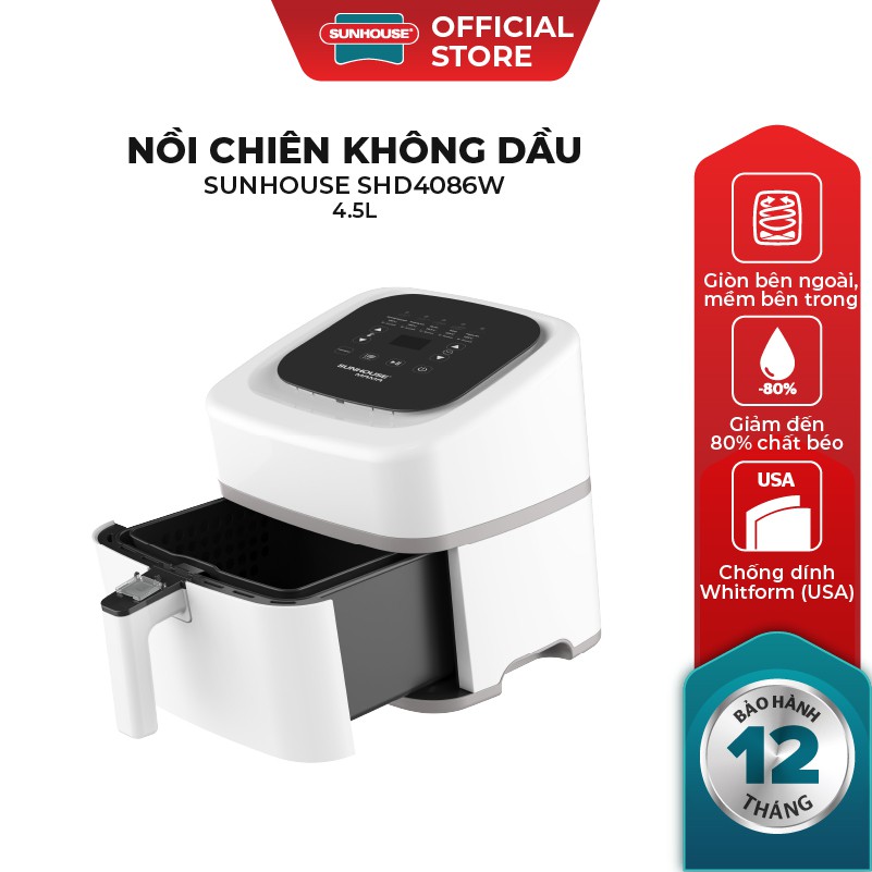 [Mã ELHADEV giảm 4% đơn 300K] Nồi chiên không dầu SUNHOUSE MAMA dung tích 4.5L SHD4086W