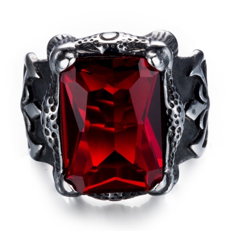 Nhẫn đính đá Zircon đỏ xanh thời trang cho nam
