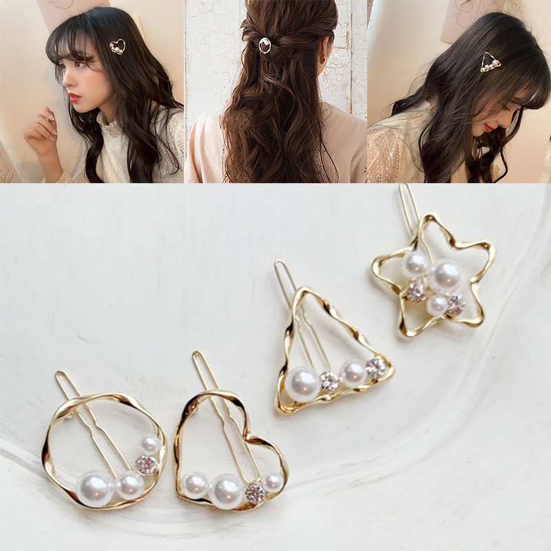 Kẹp tóc đính hạt giả ngọc trai phong cách Hàn Quốc