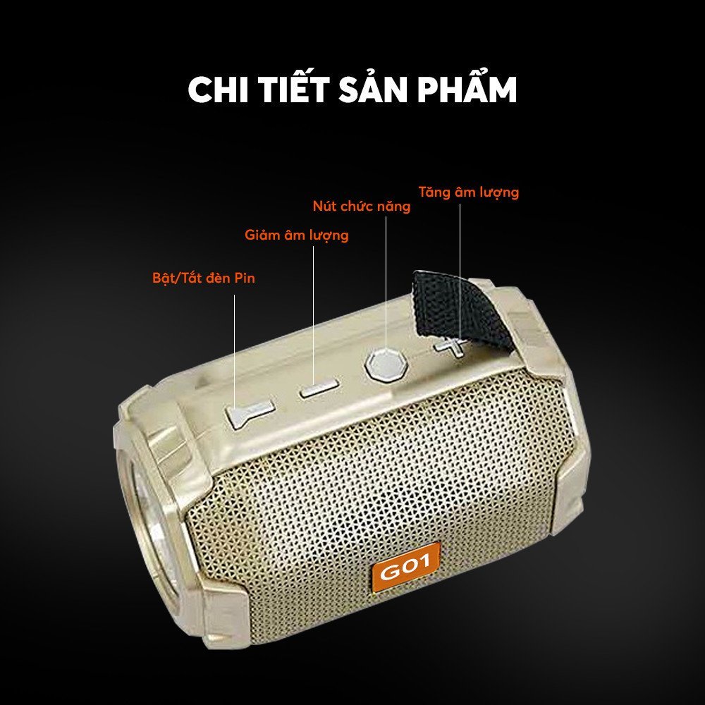 Loa bluetooth mini nghe nhạc kiêm đèn pin GrownTech E92 có đèn công suất lớn vỏ nhôm âm thanh chuẩn 2022