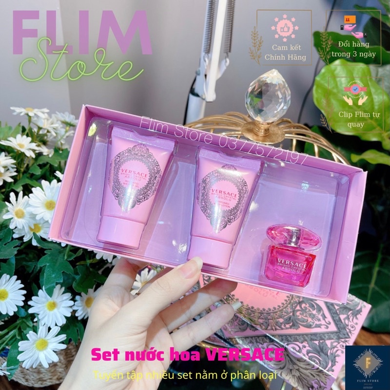 [ set mini ] Set Nước hoa Versace Dylan Blue Pour Femme / Bright Crystal  EDP 5ml + Shower Gel 25ml + Lotion 25ml