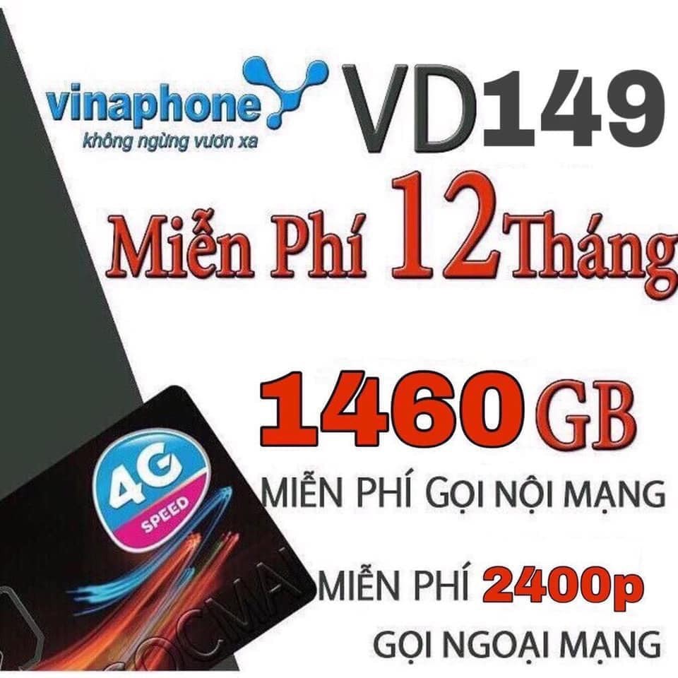 Bán Sim 4G Vina VD149 1 năm- 1440Gb+ gọi nội mạng free+2400 phút ngoại mạng+2400sms NM/Năm