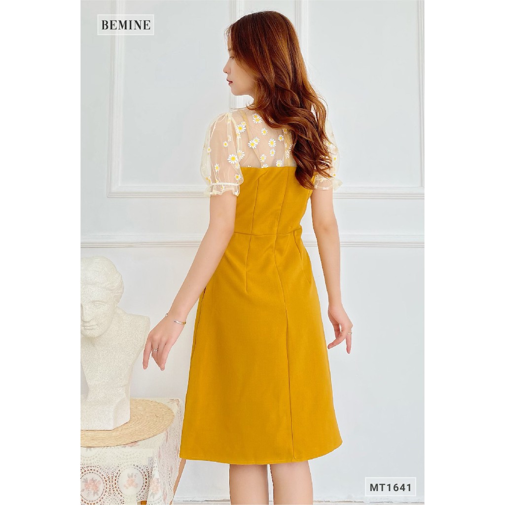 Đầm nữ công sở thiết kế đính nút lệch phối cổ BEMINE MT1641VANG | BigBuy360 - bigbuy360.vn