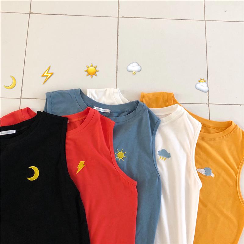 Áo thun nữ sát nách thêu hoa phong cách Hàn Quốc