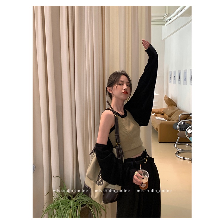 Áo croptop SUXI dệt kim tay dài thiết kế mới thời trang mùa thu phong cách Hàn Quốc