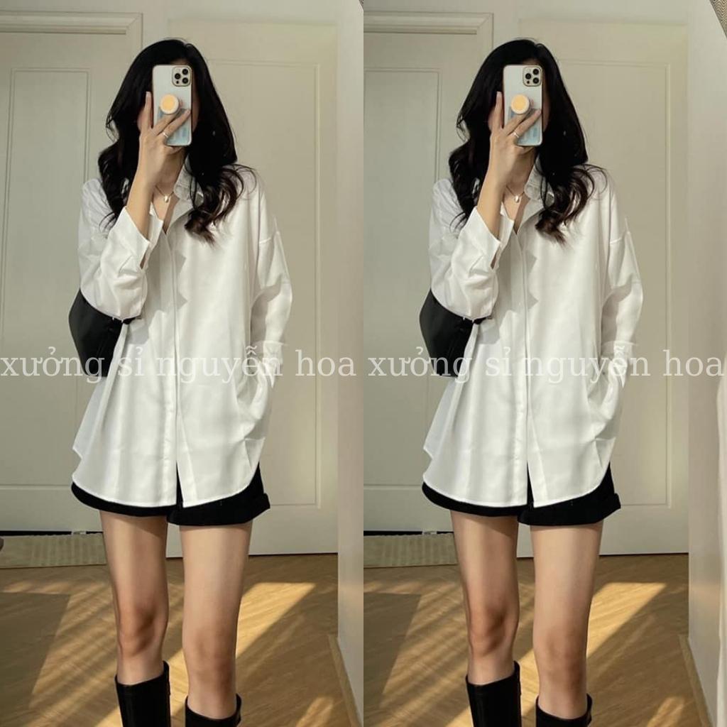 Áo sơ mi nữ trắng dài tay túi ngực form dáng rộng ulzzang dễ phối đồ phong cách trẻ trung Xưởng Sỉ Nguyễn Hoa