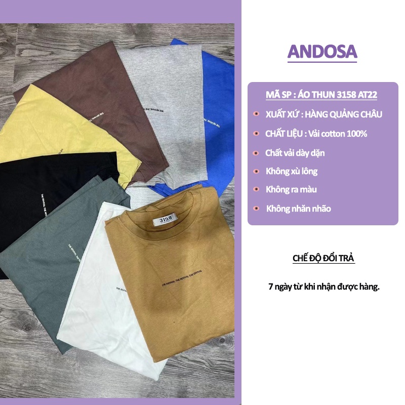 Áo phông unisex 3158 in chữ form rộng tay lỡ thun cotton nam nữ hàng Quảng Châu ANDOSA AT22